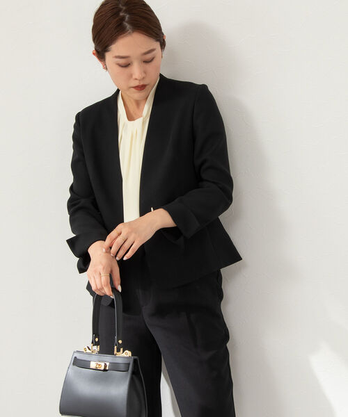 NOLLEY’S Sophi（ノーリーズソフィ）の「《セットアップ対応》ウォッシャブルライトダブルクロスノーカラージャケット（ノーカラージャケット・レディース・ブラック/ベージュ・40/36/38）」の15枚目の写真