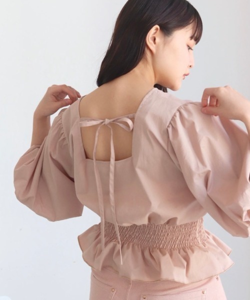 muguet（ミュゲ）の「back ribbon balloon blouse（シャツ/ブラウス・レディース・ピンク/ホワイト・FREE）」の2枚目の写真