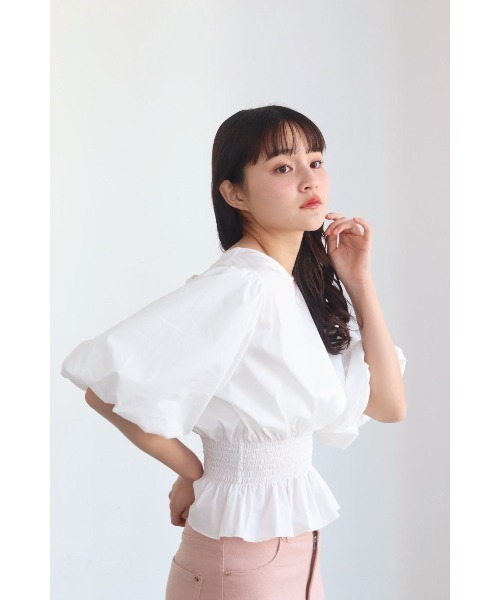 muguet（ミュゲ）の「back ribbon balloon blouse（シャツ/ブラウス・レディース・ピンク/ホワイト・FREE）」の16枚目の写真