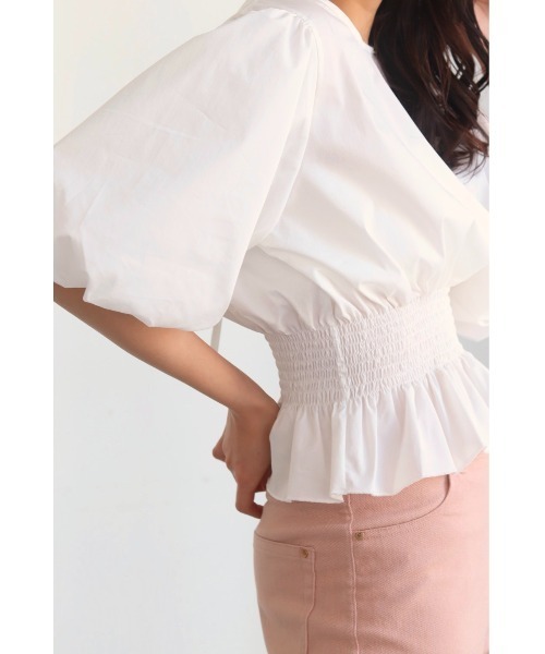 muguet（ミュゲ）の「back ribbon balloon blouse（シャツ/ブラウス・レディース・ピンク/ホワイト・FREE）」の12枚目の写真