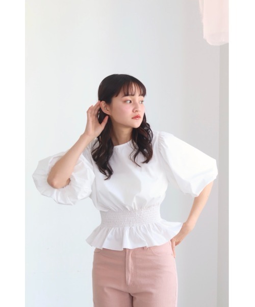 muguet（ミュゲ）の「back ribbon balloon blouse（シャツ/ブラウス・レディース・ピンク/ホワイト・FREE）」の14枚目の写真