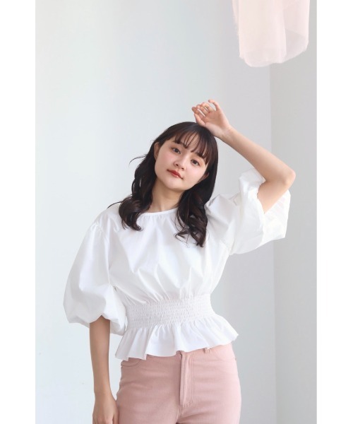 muguet（ミュゲ）の「back ribbon balloon blouse（シャツ/ブラウス・レディース・ピンク/ホワイト・FREE）」の5枚目の写真