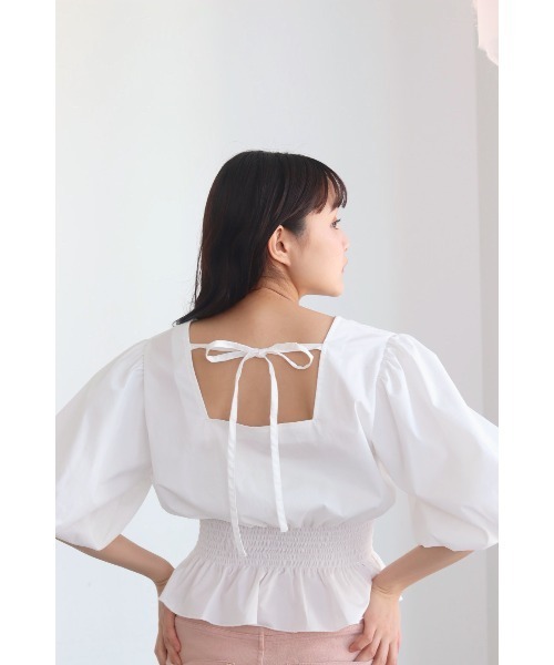 muguet（ミュゲ）の「back ribbon balloon blouse（シャツ/ブラウス・レディース・ピンク/ホワイト・FREE）」の9枚目の写真