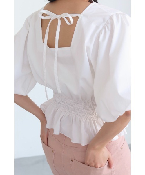 muguet（ミュゲ）の「back ribbon balloon blouse（シャツ/ブラウス・レディース・ピンク/ホワイト・FREE）」の7枚目の写真