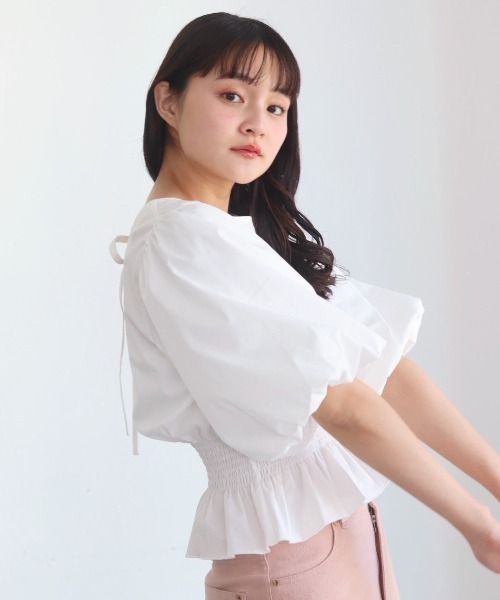 muguet（ミュゲ）の「back ribbon balloon blouse（シャツ/ブラウス・レディース・ピンク/ホワイト・FREE）」の10枚目の写真
