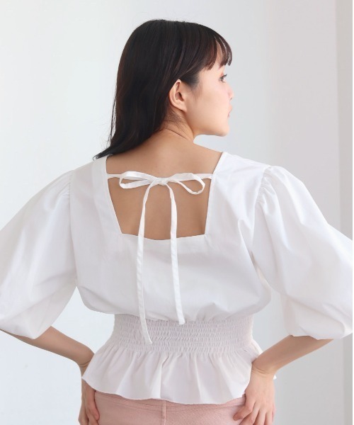 muguet（ミュゲ）の「back ribbon balloon blouse（シャツ/ブラウス・レディース・ピンク/ホワイト・FREE）」の18枚目の写真