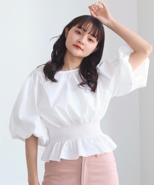 muguet（ミュゲ）の「back ribbon balloon blouse（シャツ/ブラウス・レディース・ピンク/ホワイト・FREE）」の21枚目の写真