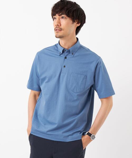 green label relaxing（グリーンレーベルリラクシング）の「サッカーストライプ ボタンダウンカラー ポロシャツ -吸水速乾-（ポロシャツ・メンズ・ライトブルー/ライトグレー/ネイビー・S/L/XL/M/XXL）」の2枚目の写真