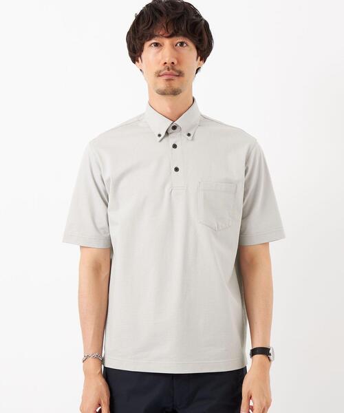 green label relaxing（グリーンレーベルリラクシング）の「サッカーストライプ ボタンダウンカラー ポロシャツ -吸水速乾-（ポロシャツ・メンズ・ライトブルー/ライトグレー/ネイビー・S/L/XL/M/XXL）」の9枚目の写真