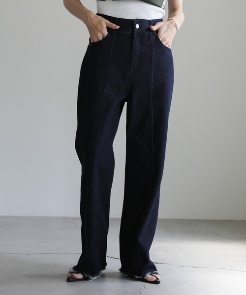 select MOCA（セレクトモカ）の「ハイウエストワイドストレートデニムパンツ（デニムパンツ・レディース・インディゴブルー/ダークインディゴブルー・SMALL/MEDIUM）」の2枚目の写真