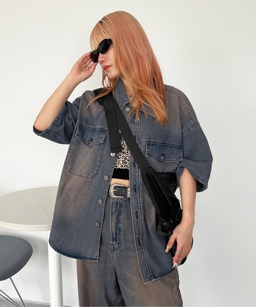 セール】ヴィンテージカラーオーバーダイデニムシャツ【SETUP着用可能