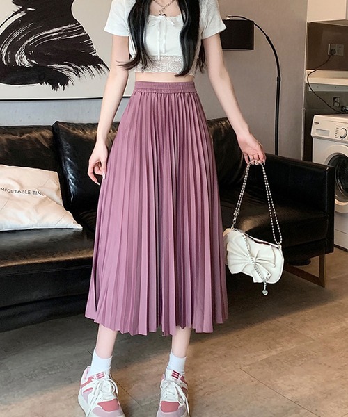 Dewlily(デューリリー)の「プリーツロングスカート(スカート・レディース・ブラウン/ブルー/ピンク/ブラック・M/L)」の20枚目の写真