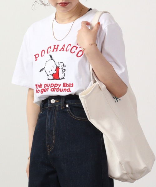 sanrio（サンリオ）の「sanrio  刺繍 チェーンステッチ 半袖Tシャツ（Tシャツ/カットソー・レディース・ホワイト/サックスブルー/ホワイト系/オレンジ/ライトカーキ/クリーム/グリーン/ライトピンク・M/L/LL）」の9枚目の写真
