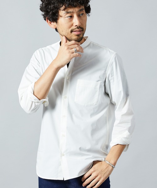 セール】スリムフィットバンドカラーシャツ（シャツ/ブラウス