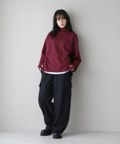 ETELIO（エテリオ）の「モックネックドレープポンチ/フェイクスウェード長袖プルオーバー（Tシャツ/カットソー・メンズ・ブラック/チャコール/ワイン/ホワイト/ブラック系/アイボリー・L/S/M/XL）」の7枚目の写真