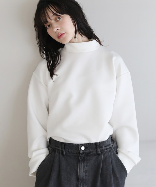 ETELIO（エテリオ）の「モックネックドレープポンチ/フェイクスウェード長袖プルオーバー（Tシャツ/カットソー・メンズ・ブラック/チャコール/ワイン/ホワイト/ブラック系/アイボリー・L/S/M/XL）」の16枚目の写真