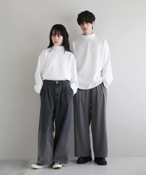 ETELIO（エテリオ）の「モックネックドレープポンチ/フェイクスウェード長袖プルオーバー（Tシャツ/カットソー・メンズ・ブラック/チャコール/ワイン/ホワイト/ブラック系/アイボリー・L/S/M/XL）」の13枚目の写真