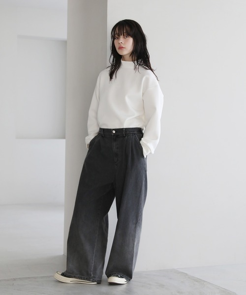 ETELIO（エテリオ）の「モックネックドレープポンチ/フェイクスウェード長袖プルオーバー（Tシャツ/カットソー・メンズ・ブラック/チャコール/ワイン/ホワイト/ブラック系/アイボリー・L/S/M/XL）」の21枚目の写真