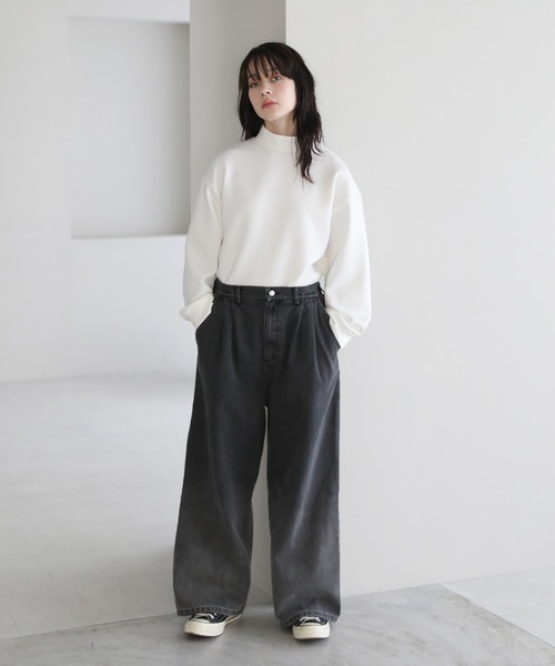 ETELIO（エテリオ）の「モックネックドレープポンチ/フェイクスウェード長袖プルオーバー（Tシャツ/カットソー・メンズ・ブラック/チャコール/ワイン/ホワイト/ブラック系/アイボリー・L/S/M/XL）」の22枚目の写真