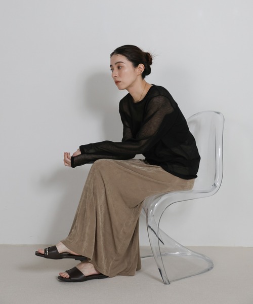 セール】【サイズ展開あり】シャイニーストレッチナローロングスカート