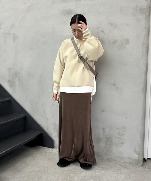 カルゼストレッチシリーズ ナロースカート　キャメル　M 試着のみ　タグなし M～L】麻調 キャメル 前後2WAY ロングタイトスカート