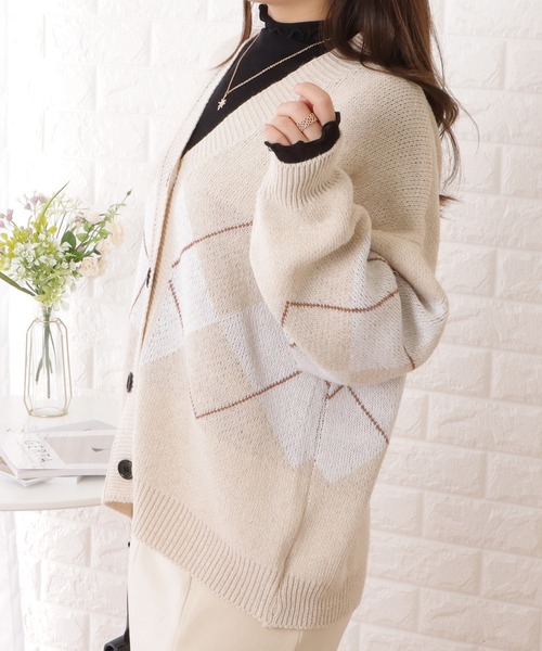 サンローラン カーディガン ウール 長袖 アーガイル アイボリー ゴールド S サンローラン カーディガン ウール 長袖 アーガイル アイボリー