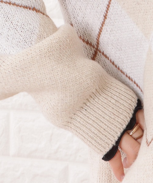 BoTT ニットシャツ カーディガン 編み柄 ベージュ L Viola e Viola（ヴィオラ エ ヴィオラ） カーディガン アーガイル柄