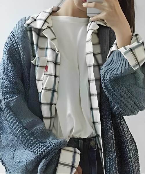 Burner(バーナー)の「【OKUOKU 0909】ボリュームカーディガン ボレロ oku-tops-683776157908-25 U(カーディガン/ボレロ・レディース・ブルー系その他/ネイビー/オフホワイト・FREE)」の1枚目の写真