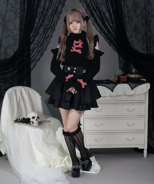 Pal elfy(パルエルフィー)の「肩あきリボンニット(ニット/セーター・レディース・オフホワイト/ブラック・フリー)」の11枚目の写真