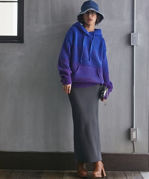 GEVS.（ジェイヴィス）の「＜大きいサイズ＞ グラデーションニットパーカー GEVS.（ニット/セーター・レディース・ブルー系/ピンク系/パープル系・L/LL/3L/4L/5L）」の19枚目の写真