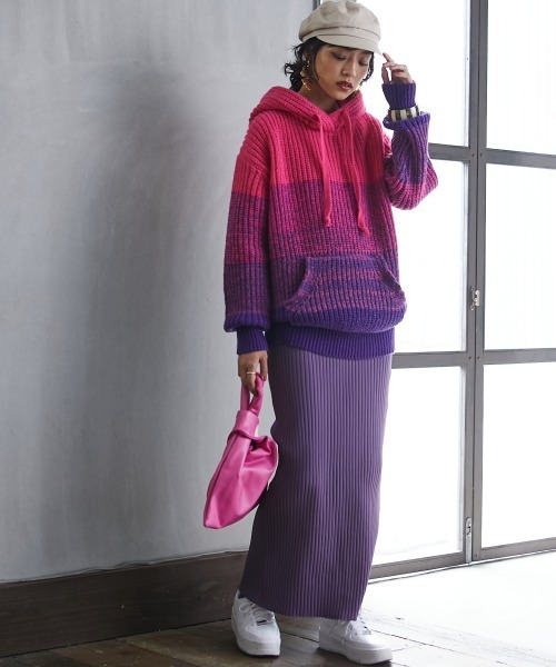 GEVS.（ジェイヴィス）の「＜大きいサイズ＞ グラデーションニットパーカー GEVS.（ニット/セーター・レディース・ブルー系/ピンク系/パープル系・L/LL/3L/4L/5L）」の18枚目の写真