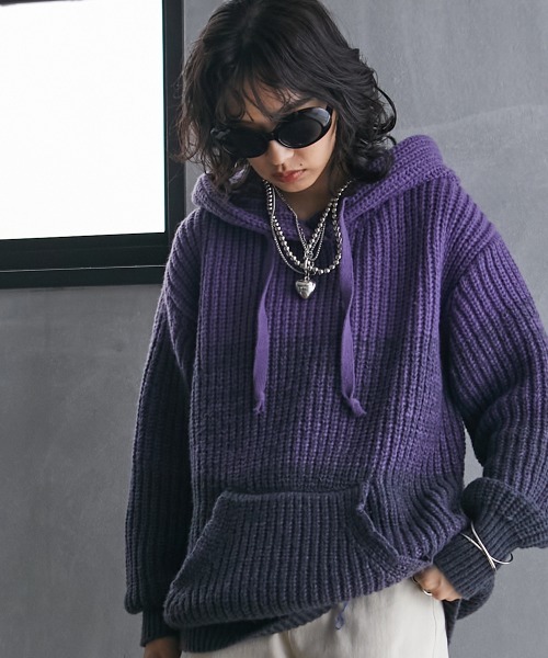 GEVS.（ジェイヴィス）の「＜大きいサイズ＞ グラデーションニットパーカー GEVS.（ニット/セーター・レディース・ブルー系/ピンク系/パープル系・L/LL/3L/4L/5L）」の6枚目の写真