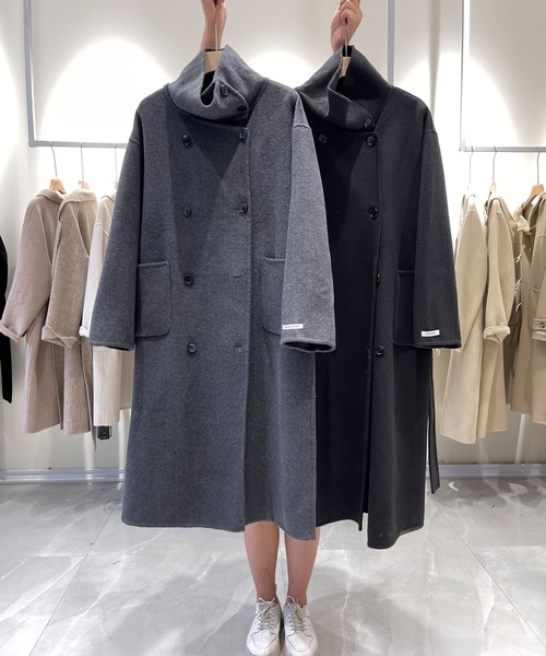 SMILE ORCHID（スマイルオーキッド）の「ウール100％スタンドカラーオーバーサイズコート（ステンカラーコート・レディース・グレー/ベージュ/ブラック/チャコールグレー・M）」の15枚目の写真