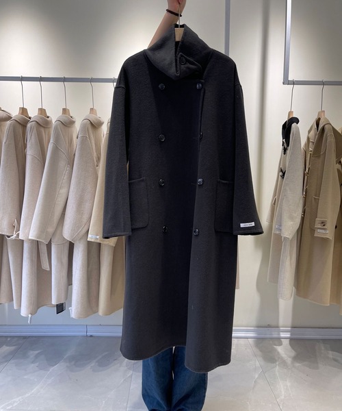 SMILE ORCHID（スマイルオーキッド）の「ウール100％スタンドカラーオーバーサイズコート（ステンカラーコート・レディース・グレー/ベージュ/ブラック/チャコールグレー・M）」の12枚目の写真