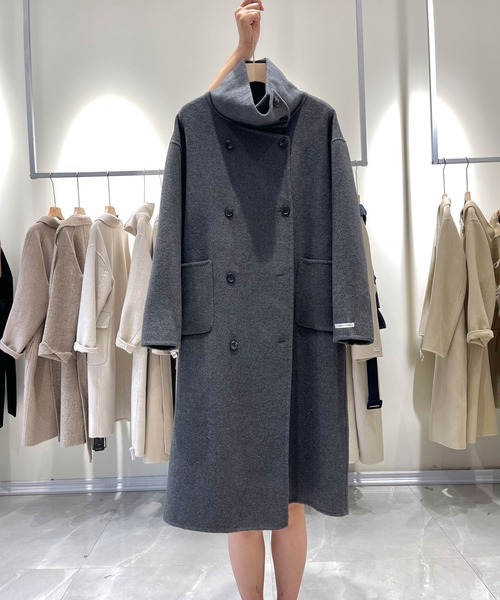 SMILE ORCHID（スマイルオーキッド）の「ウール100％スタンドカラーオーバーサイズコート（ステンカラーコート・レディース・グレー/ベージュ/ブラック/チャコールグレー・M）」の14枚目の写真