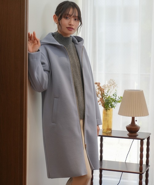 TRUDEA(トルディア)の「裏リブフードコート(その他アウター・レディース・アイボリー/グレイッシュブルー/ピンクベージュ・LARGE/MEDIUM)」の2枚目の写真