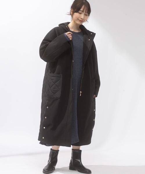 AnNet(アネット)の「ライクサーモ キルティング切り替え ロングコート(その他アウター・レディース・ブラック/ブラウン・3L/4L/5L)」の3枚目の写真