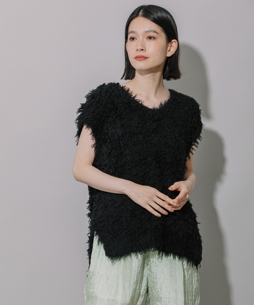 Munich（ミューニック）の「フリンジヤーンニットＶネックジレ（ベスト・レディース・ホワイト/ブラック/グレイッシュベージュ・FREE）」の14枚目の写真