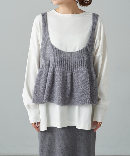 PUAL CE CIN（ピュアルセシン）の「リブ×畦ニットビスチェ（ニット/セーター・レディース・ベージュ/ダークブラウン/グレー・FREE）」の16枚目の写真