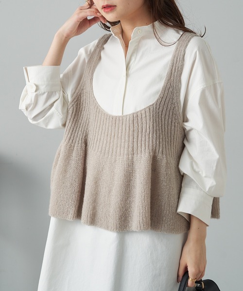 PUAL CE CIN（ピュアルセシン）の「リブ×畦ニットビスチェ（ニット/セーター・レディース・ベージュ/ダークブラウン/グレー・FREE）」の11枚目の写真