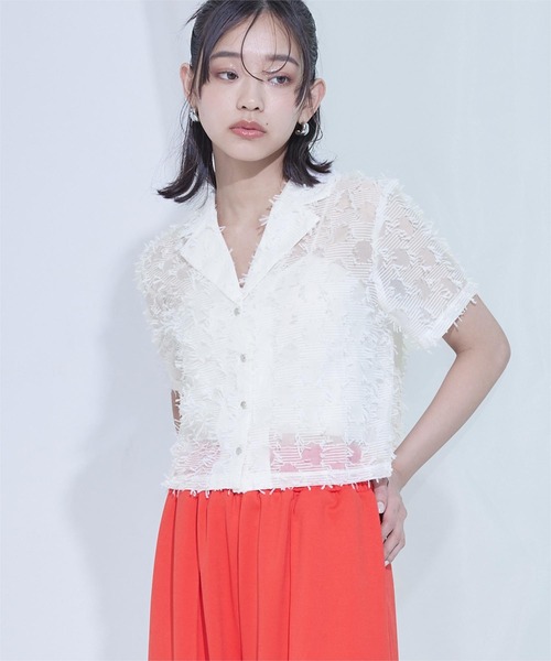 miette(ミエット)の「フリンジシアー開襟シャツ(シャツ/ブラウス・レディース・ネイビー/ホワイト/オレンジ・FREE)」の1枚目の写真