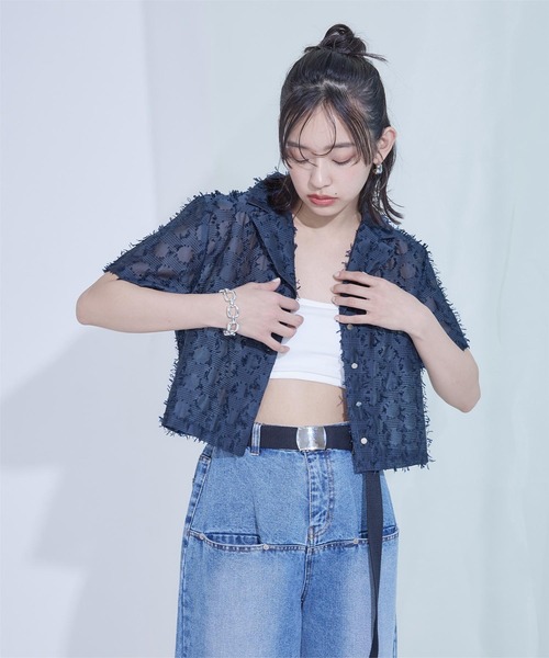miette(ミエット)の「フリンジシアー開襟シャツ(シャツ/ブラウス・レディース・ネイビー/ホワイト/オレンジ・FREE)」の8枚目の写真