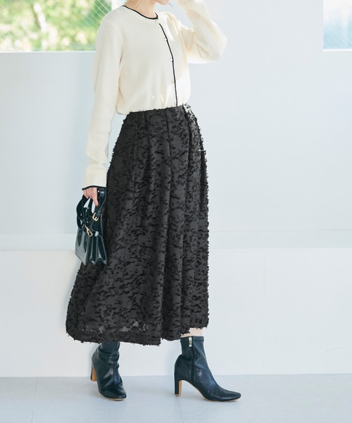 coca（coca）（コカ）の「ジャカードタックスカート（スカート・レディース・ライトベージュ/ブラック・M/L）」の4枚目の写真