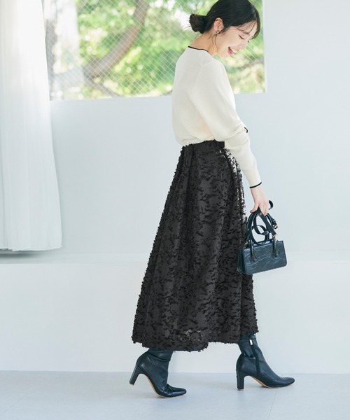 coca（coca）（コカ）の「ジャカードタックスカート（スカート・レディース・ライトベージュ/ブラック・M/L）」の5枚目の写真