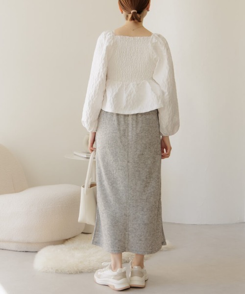 flower(フラワー)の「デイリーニットスカート(スカート・レディース・アイボリー/グレー・FREE)」の18枚目の写真