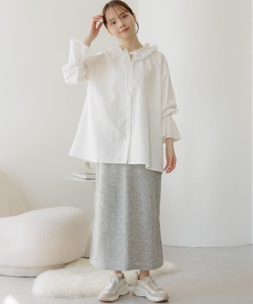 flower(フラワー)の「デイリーニットスカート(スカート・レディース・アイボリー/グレー・FREE)」の22枚目の写真