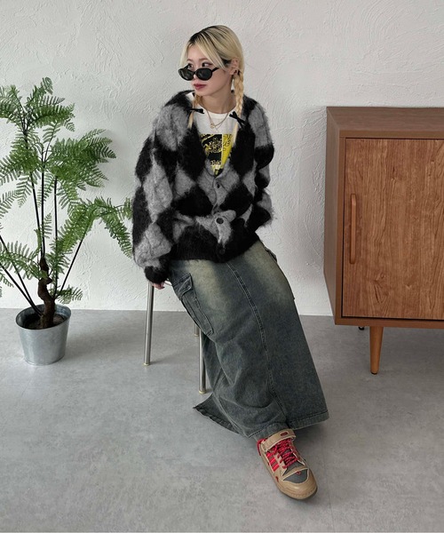 sedacle(セダクル)の「アーガイルニットルーズカーデ(カーディガン/ボレロ・メンズ・ブラック/ピンク/イエロー・SMALL/MEDIUM/LARGE)」の19枚目の写真