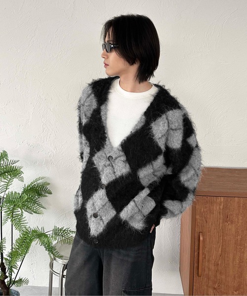 sedacle(セダクル)の「アーガイルニットルーズカーデ(カーディガン/ボレロ・メンズ・ブラック/ピンク/イエロー・SMALL/MEDIUM/LARGE)」の20枚目の写真