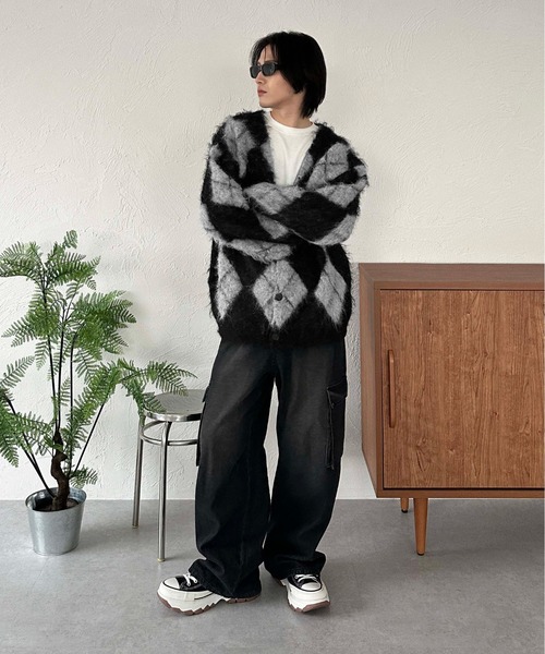 sedacle(セダクル)の「アーガイルニットルーズカーデ(カーディガン/ボレロ・メンズ・ブラック/ピンク/イエロー・SMALL/MEDIUM/LARGE)」の18枚目の写真