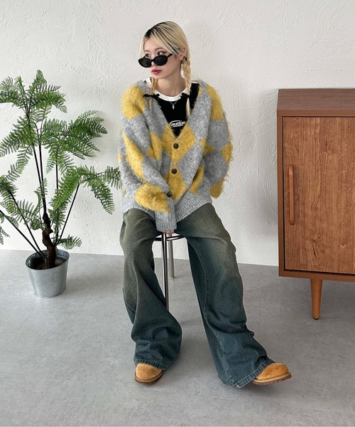 sedacle(セダクル)の「アーガイルニットルーズカーデ(カーディガン/ボレロ・メンズ・ブラック/ピンク/イエロー・SMALL/MEDIUM/LARGE)」の13枚目の写真